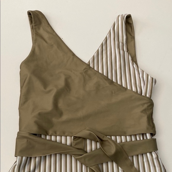 Baiia Mossman reversible wrap tie two piece swim suit AU 16/US 12 green stripe - Picture 2 of 8